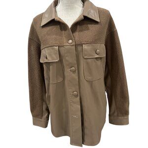 Heartloom Tonya Womens Shacket Jacket S Brown Fleece & Faux Leather